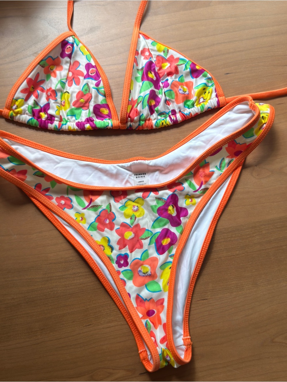 Frankies Floral Two-Piece Bikini in Orange Trim